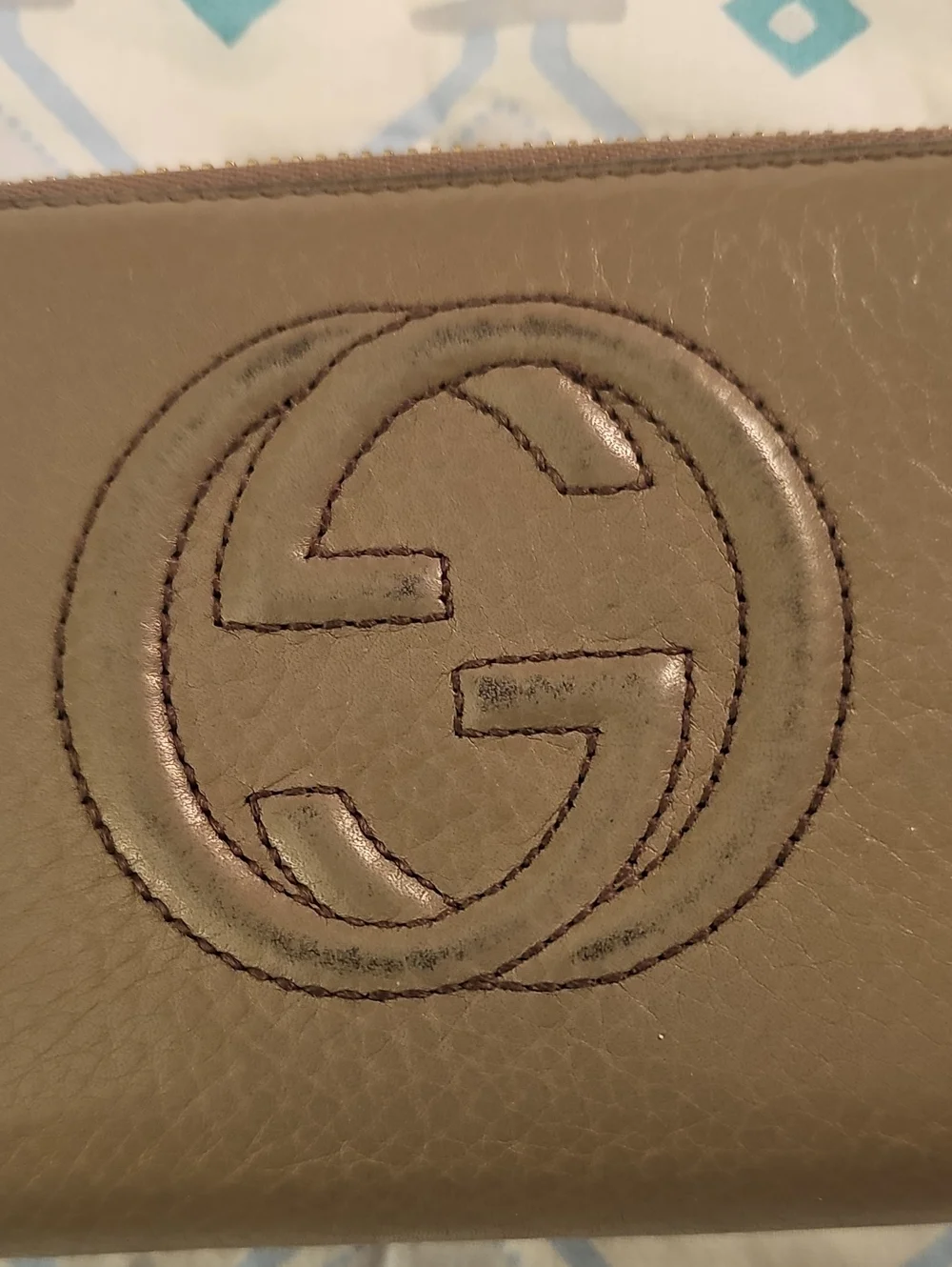 Gucci Taupe Leather Zip-Around Wallet with Tassel